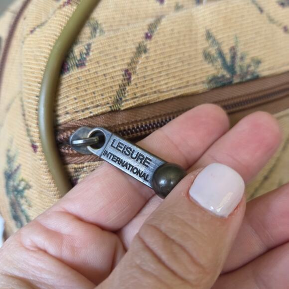 Vtg 80s Leisure International Tan Vanity Bag Case Tropical Palm Tapestry EUC - Picture 7 of 16